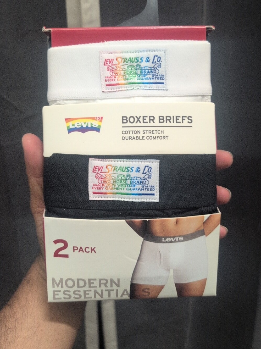 Levi's Men's 2-Pack Boxer Briefs — White & Black Size Medium NIBfqe